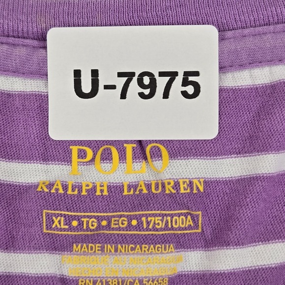 Polo Ralph Lauren Women Shirt XL Purple Striped Pony Embroidery V-Neck Pullover - Picture 2 of 9